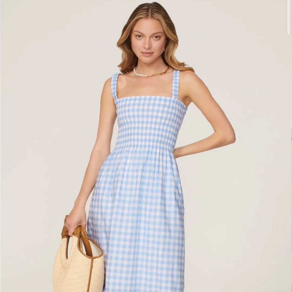 NWT Hill House Home - Anjuli Nap Dress - Blue Clip Dot Check - XXS